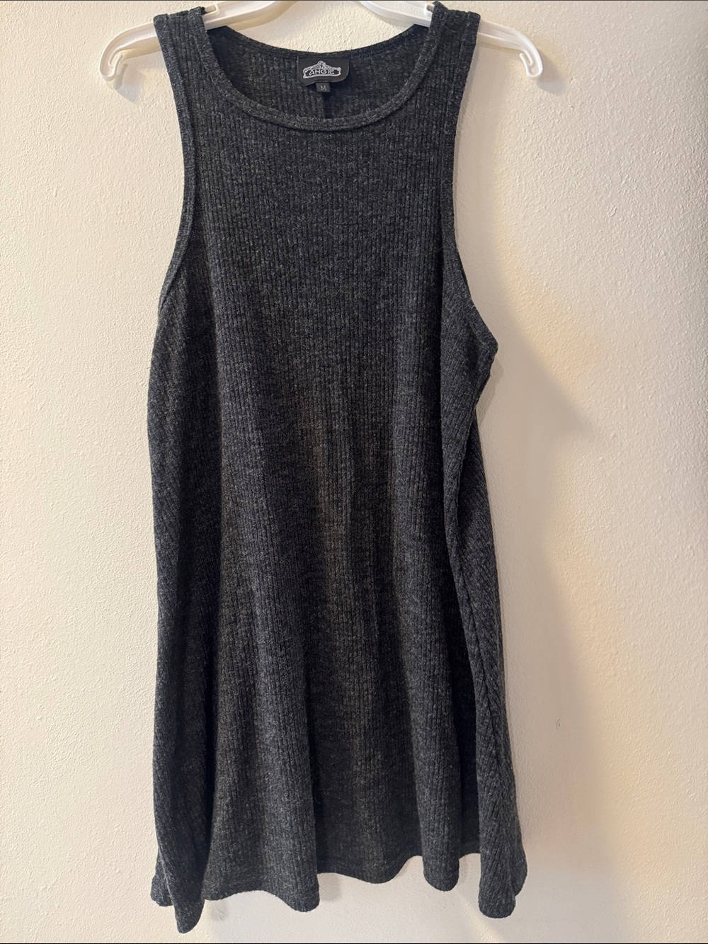 Angie Dark Charcoal Ribbed Mini Tank Dress